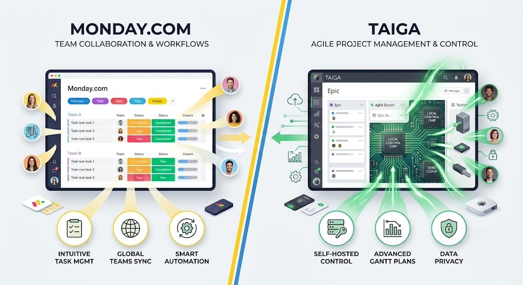 Monday.com vs Taiga: Collaborative Work Platforms With Completely Different Governance